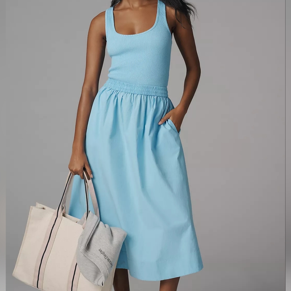 Nation LTD Los Angeles Baby Blue Sadelle Mixed Media Tank Midi Dress Size Medium